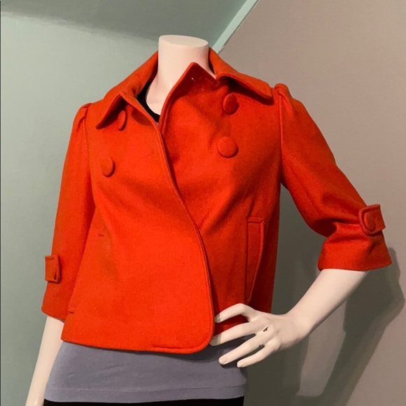 Orange Vintage-Inspired Wool Blend Top/Swing Coat, S - Picture 1 of 12